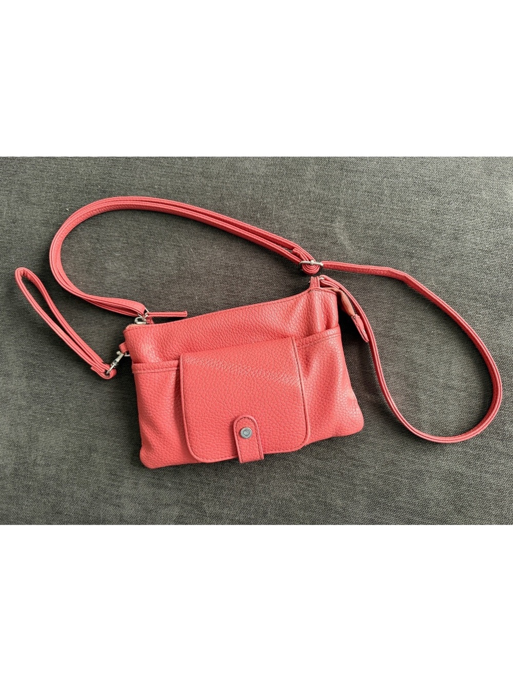 Coral Red Faux Leather Crossbody Organizer Purse Wristlet Wallet